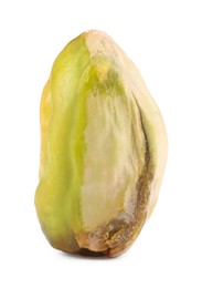 Photo of One peeled pistachio nut isolated on white