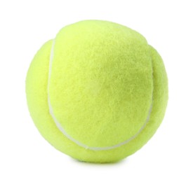 Photo of One light green tennis ball isolated on white