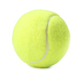 Photo of One light green tennis ball isolated on white