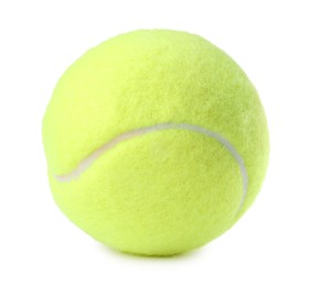 Photo of One light green tennis ball isolated on white