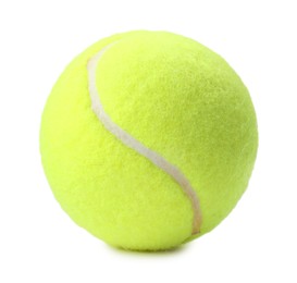 Photo of One light green tennis ball isolated on white