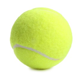 Photo of One light green tennis ball isolated on white