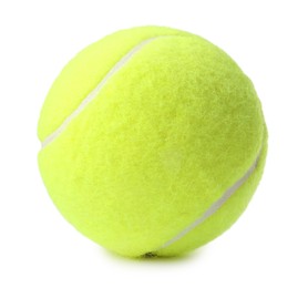 Photo of One light green tennis ball isolated on white