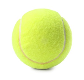 Photo of One light green tennis ball isolated on white