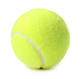 Photo of One light green tennis ball isolated on white