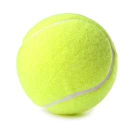 Photo of One light green tennis ball isolated on white