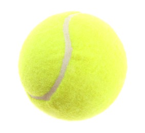 Photo of One light green tennis ball isolated on white