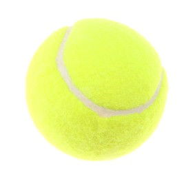 Photo of One light green tennis ball isolated on white