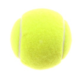 Photo of One light green tennis ball isolated on white