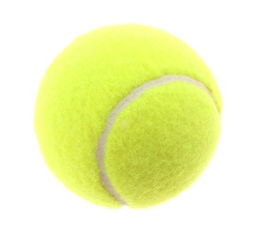 Photo of One light green tennis ball isolated on white