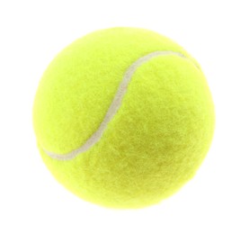 Photo of One light green tennis ball isolated on white