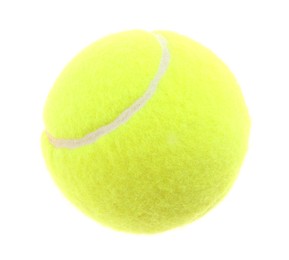 Photo of One light green tennis ball isolated on white