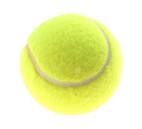 Photo of One light green tennis ball isolated on white