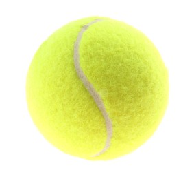 Photo of One light green tennis ball isolated on white