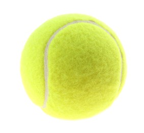 Photo of One light green tennis ball isolated on white