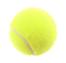 Photo of One light green tennis ball isolated on white