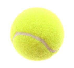 Photo of One light green tennis ball isolated on white