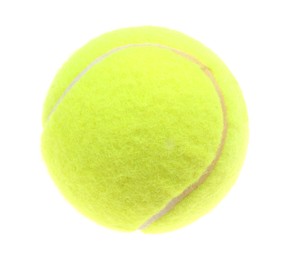 Photo of One light green tennis ball isolated on white