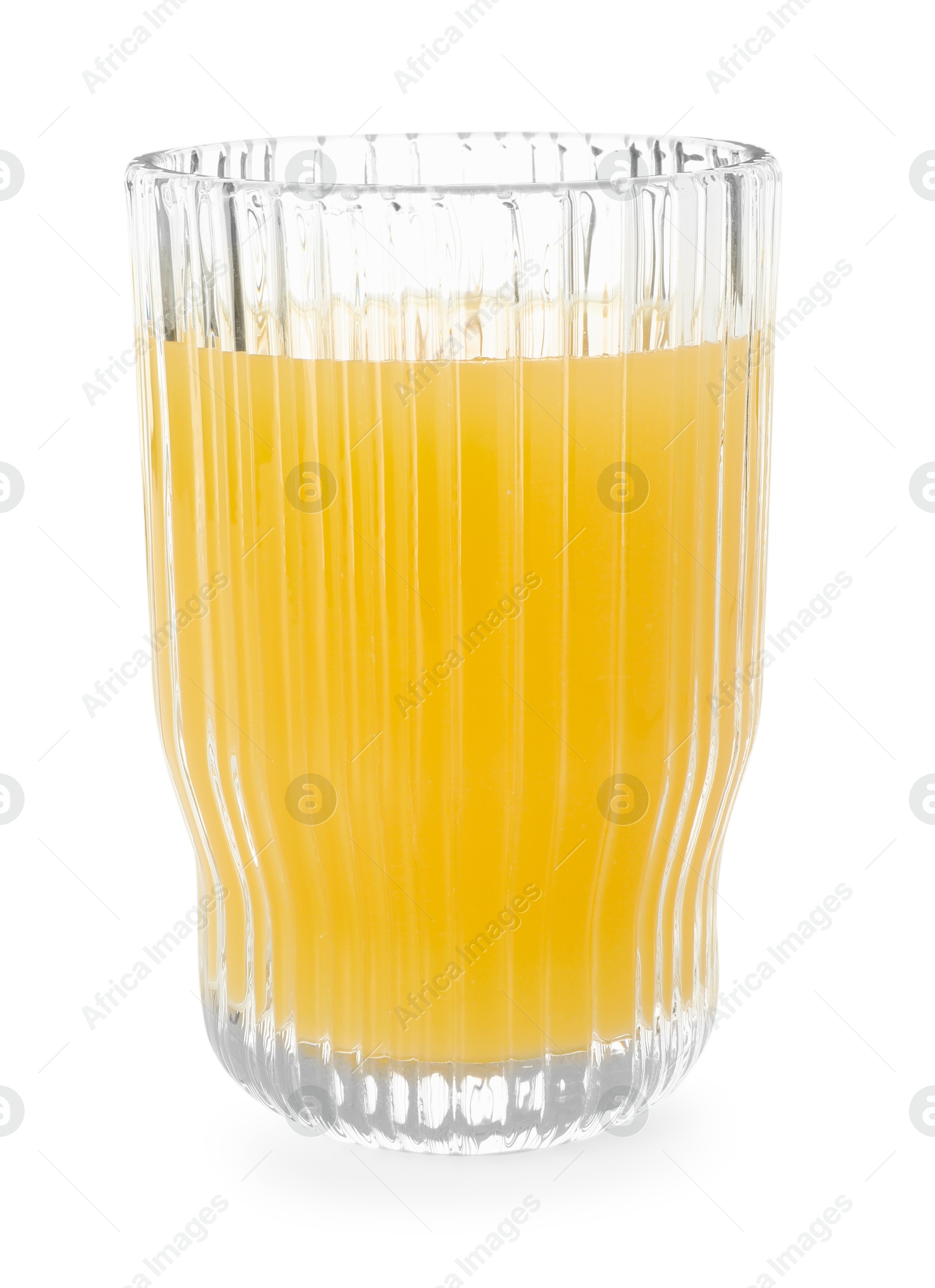 Photo of Glass with tasty pineapple juice isolated on white