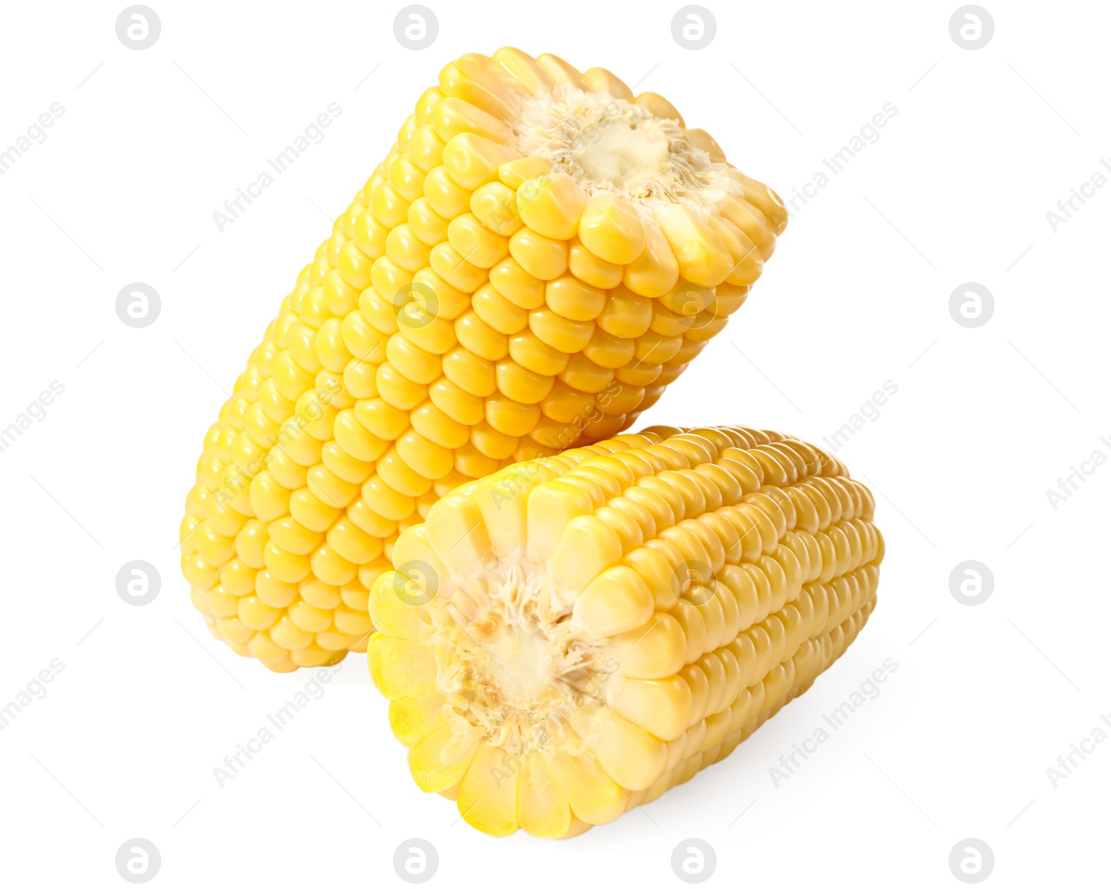 Photo of Halves of fresh corncob isolated on white