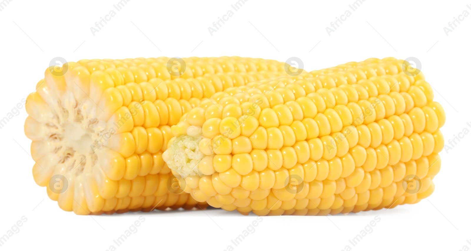 Photo of Halves of fresh corncob isolated on white