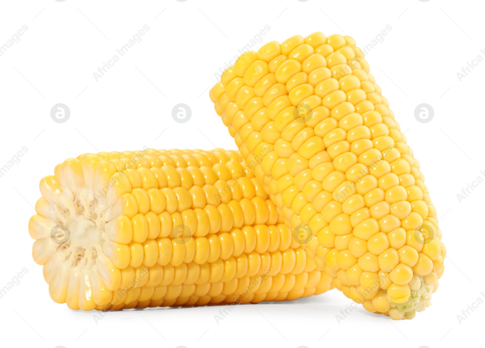 Photo of Halves of fresh corncob isolated on white