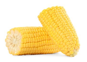 Photo of Halves of fresh corncob isolated on white