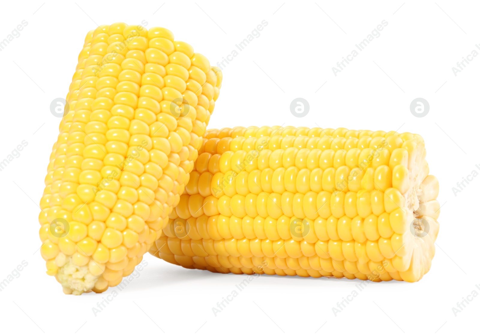 Photo of Halves of fresh corncob isolated on white