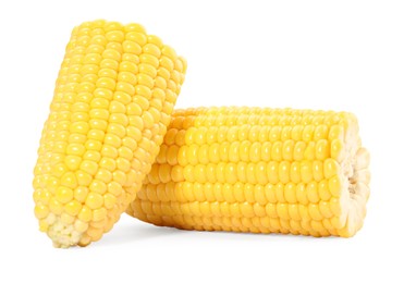 Halves of fresh corncob isolated on white