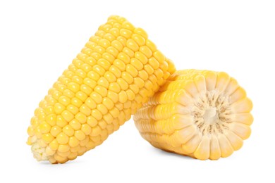 Photo of Halves of fresh corncob isolated on white