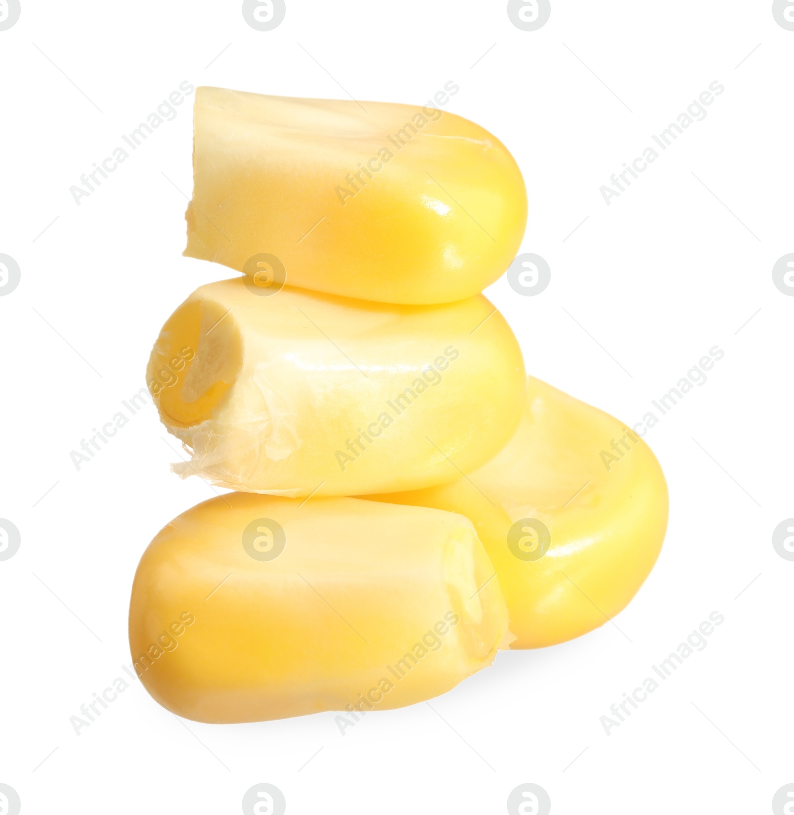 Photo of Fresh ripe corn kernels isolated on white