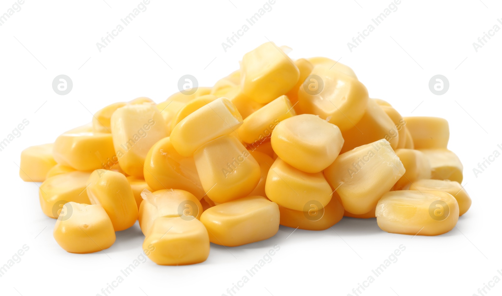 Photo of Pile of fresh corn kernels isolated on white