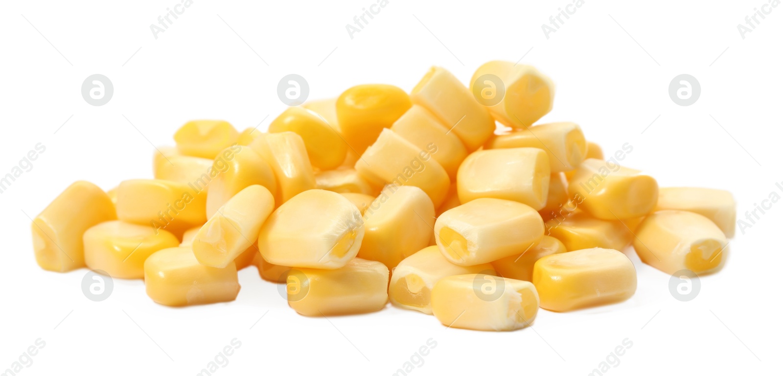 Photo of Pile of fresh corn kernels isolated on white