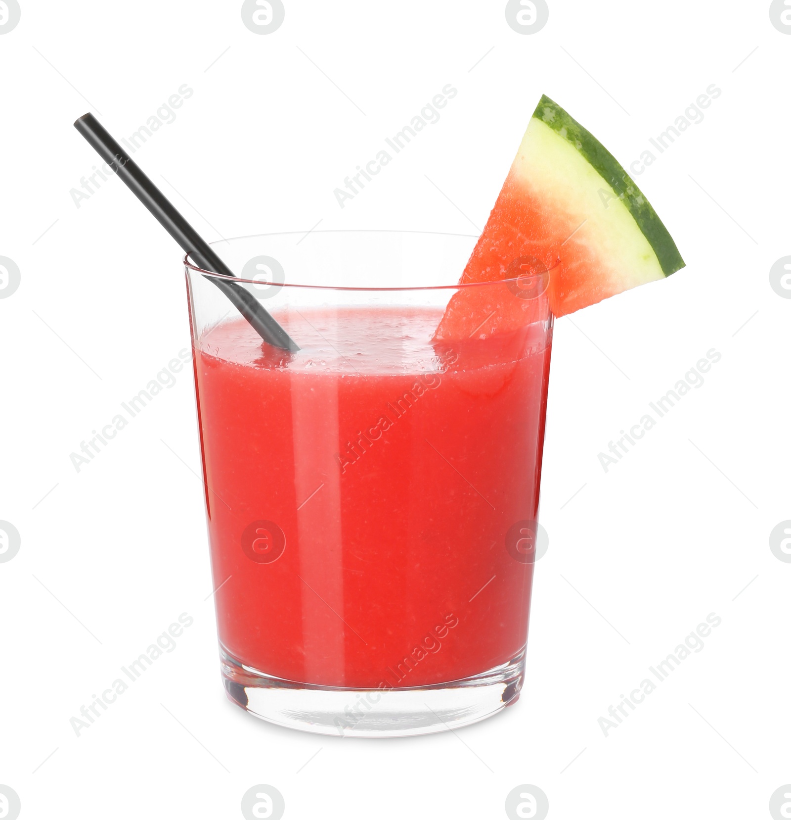 Photo of Tasty watermelon drink in glass and fresh fruit isolated on white