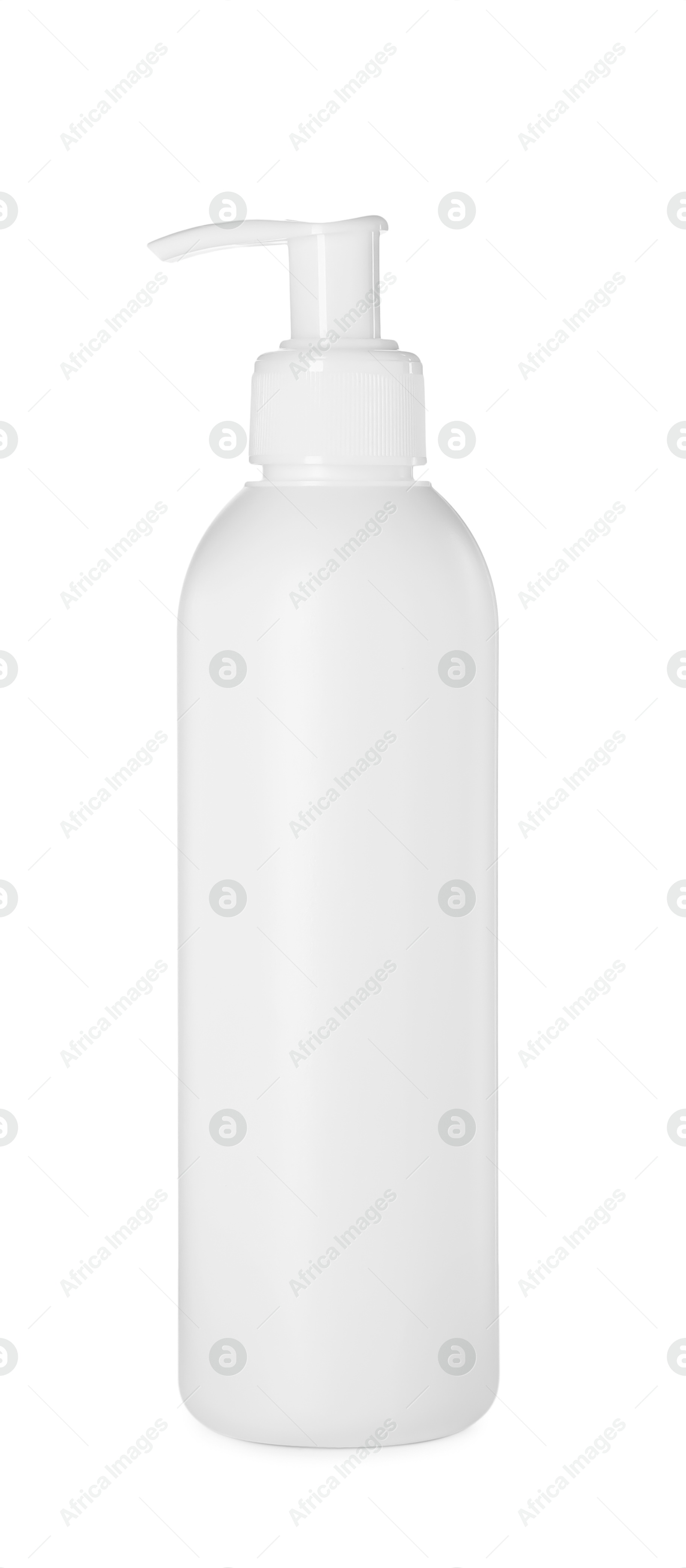 Photo of One blank bottle of shampoo isolated on white