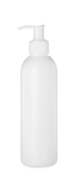 Photo of One blank bottle of shampoo isolated on white