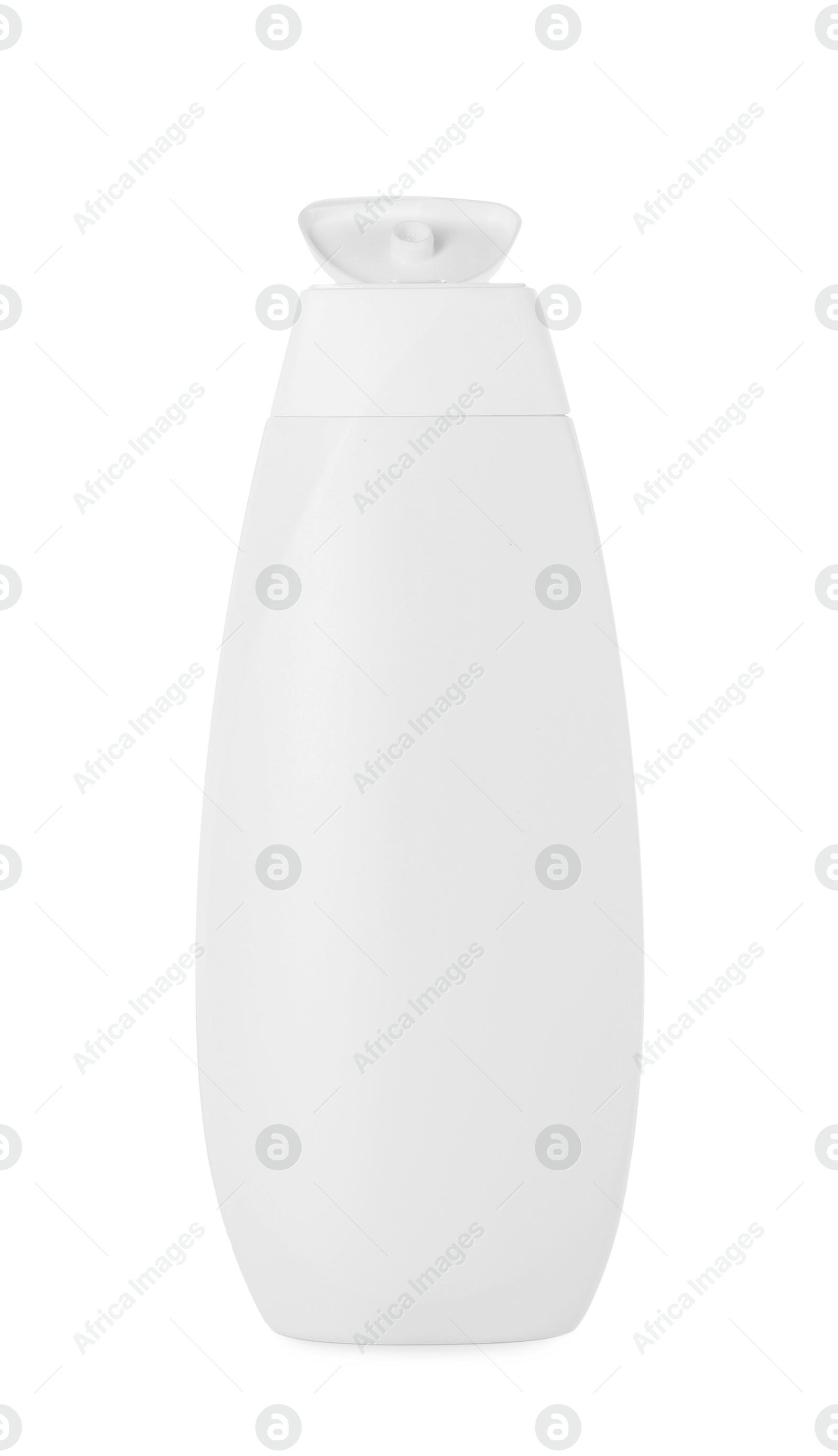 Photo of One blank bottle of shampoo isolated on white