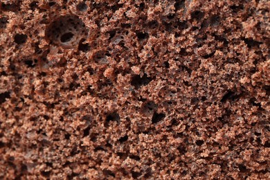 Photo of Tasty chocolate sponge cake as background, closeup