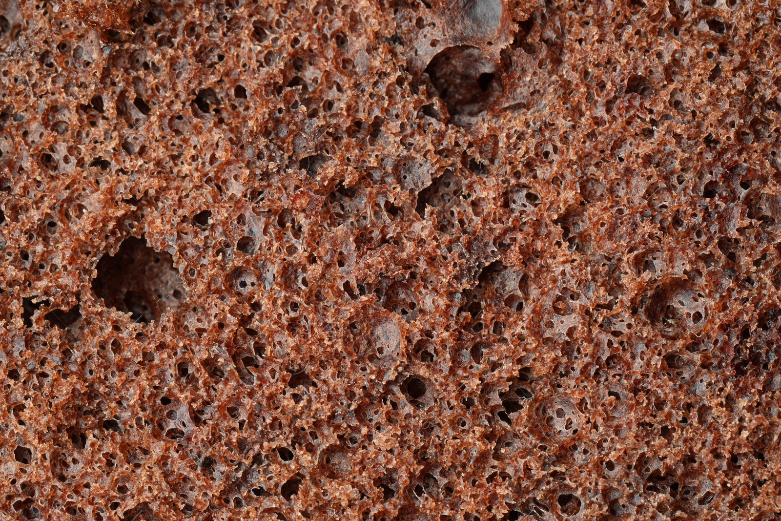 Photo of Tasty chocolate sponge cake as background, closeup