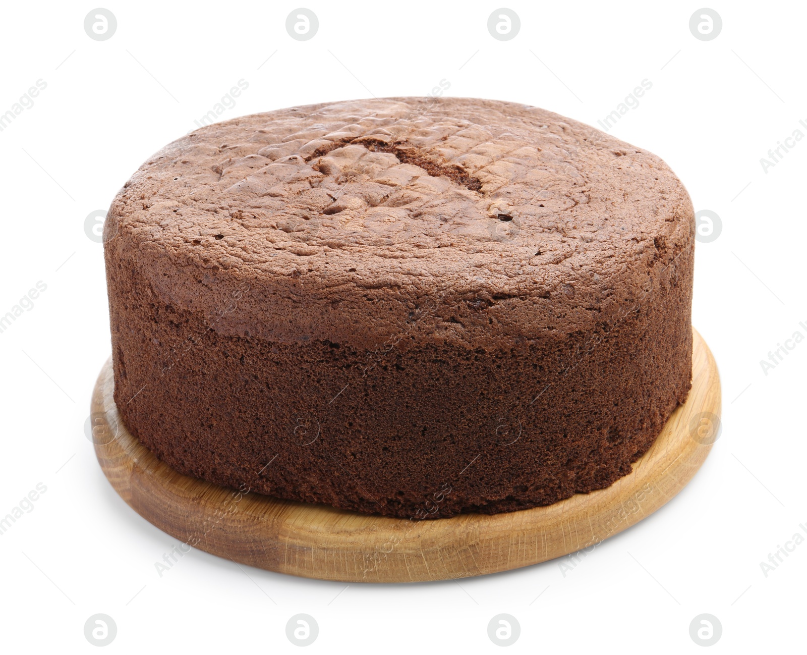 Photo of Tasty chocolate sponge cake isolated on white