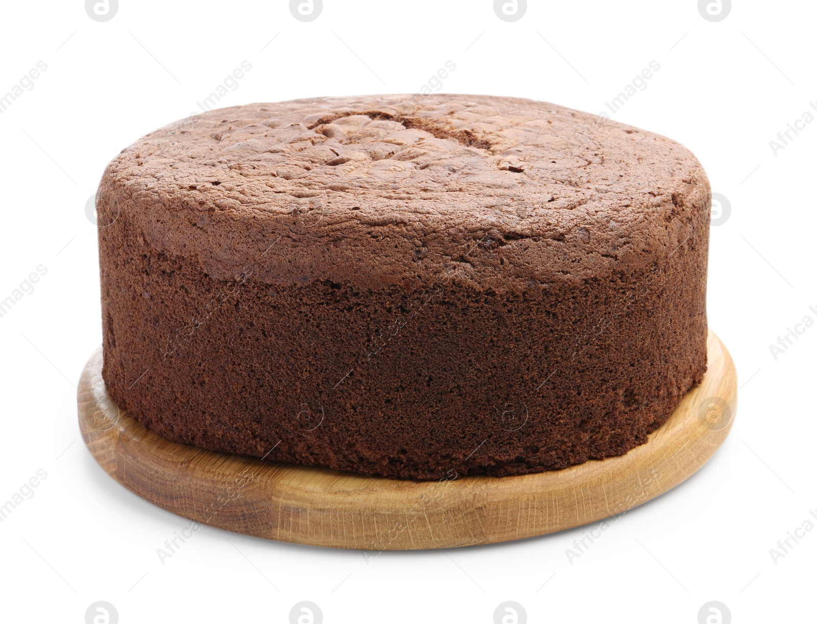 Photo of Tasty chocolate sponge cake isolated on white