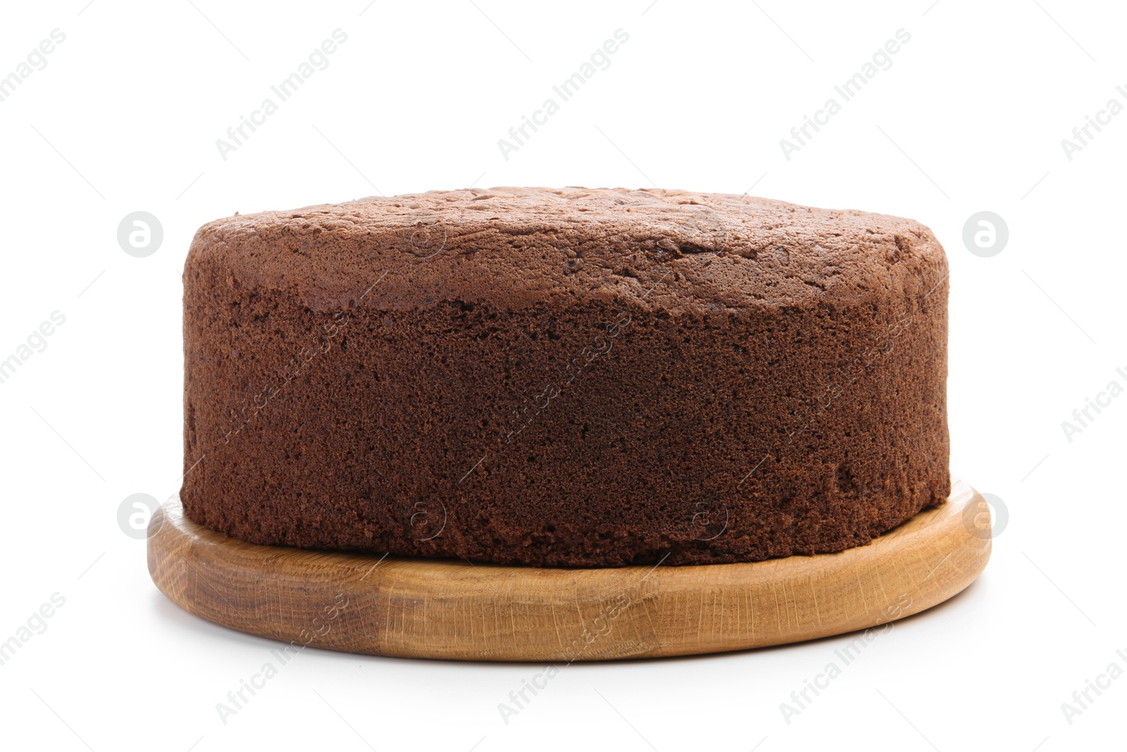 Photo of Tasty chocolate sponge cake isolated on white