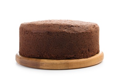 Photo of Tasty chocolate sponge cake isolated on white