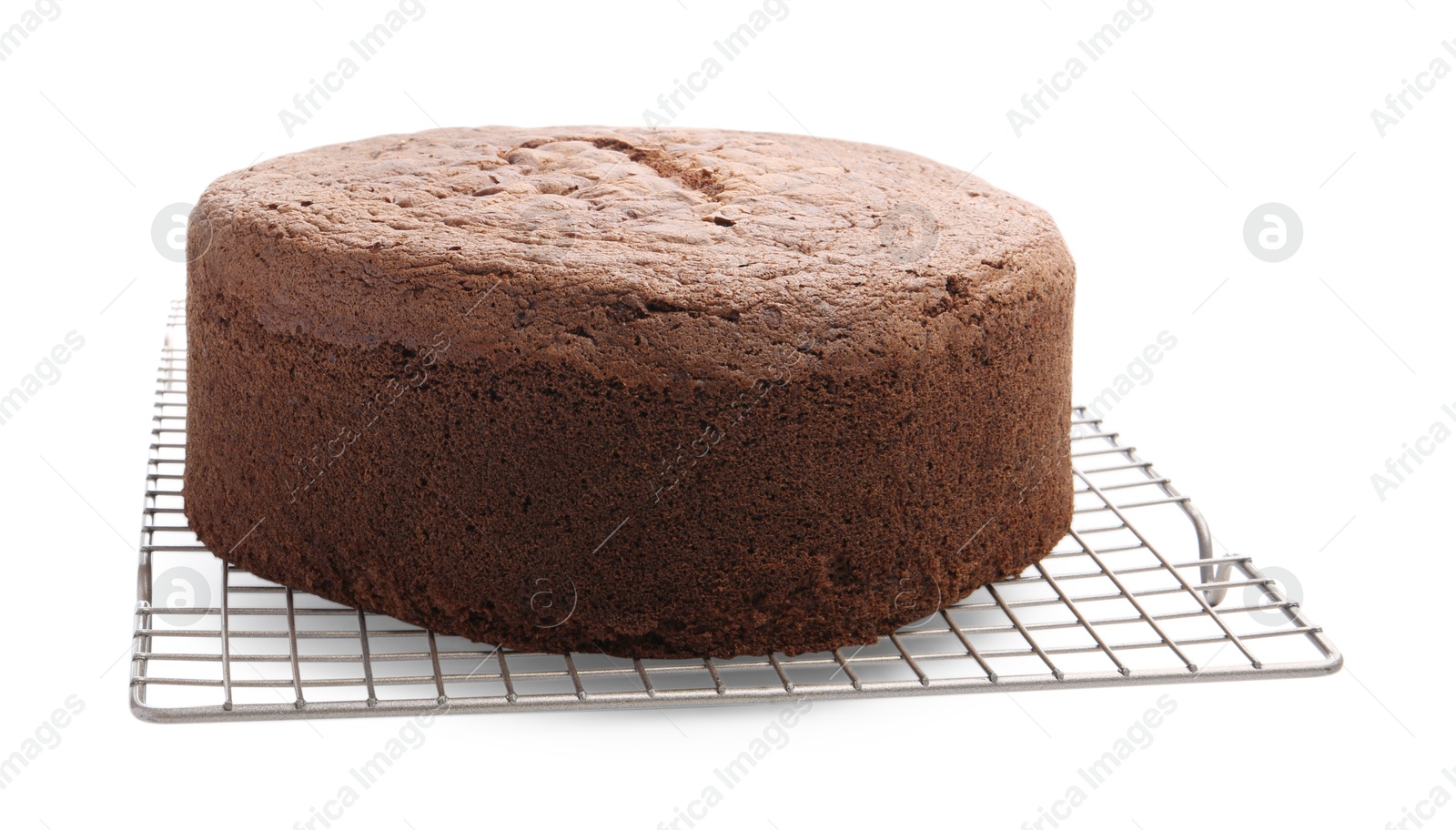 Photo of Tasty chocolate sponge cake isolated on white