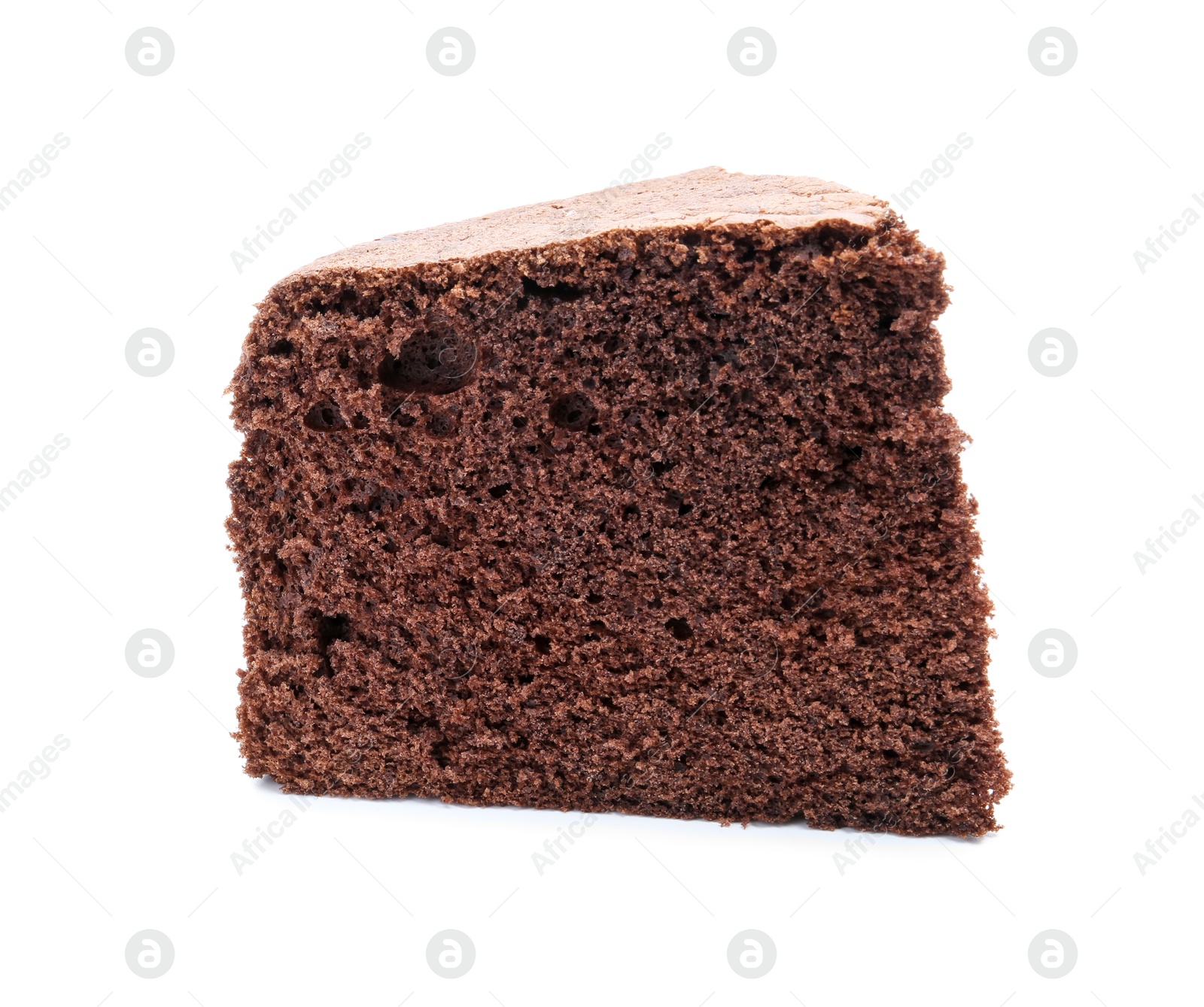 Photo of Piece of chocolate sponge cake isolated on white