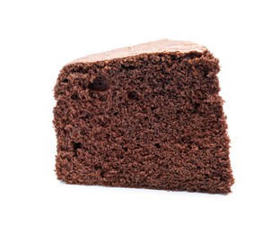 Photo of Piece of chocolate sponge cake isolated on white