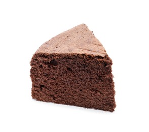 Photo of Piece of chocolate sponge cake isolated on white