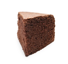 Photo of Piece of chocolate sponge cake isolated on white