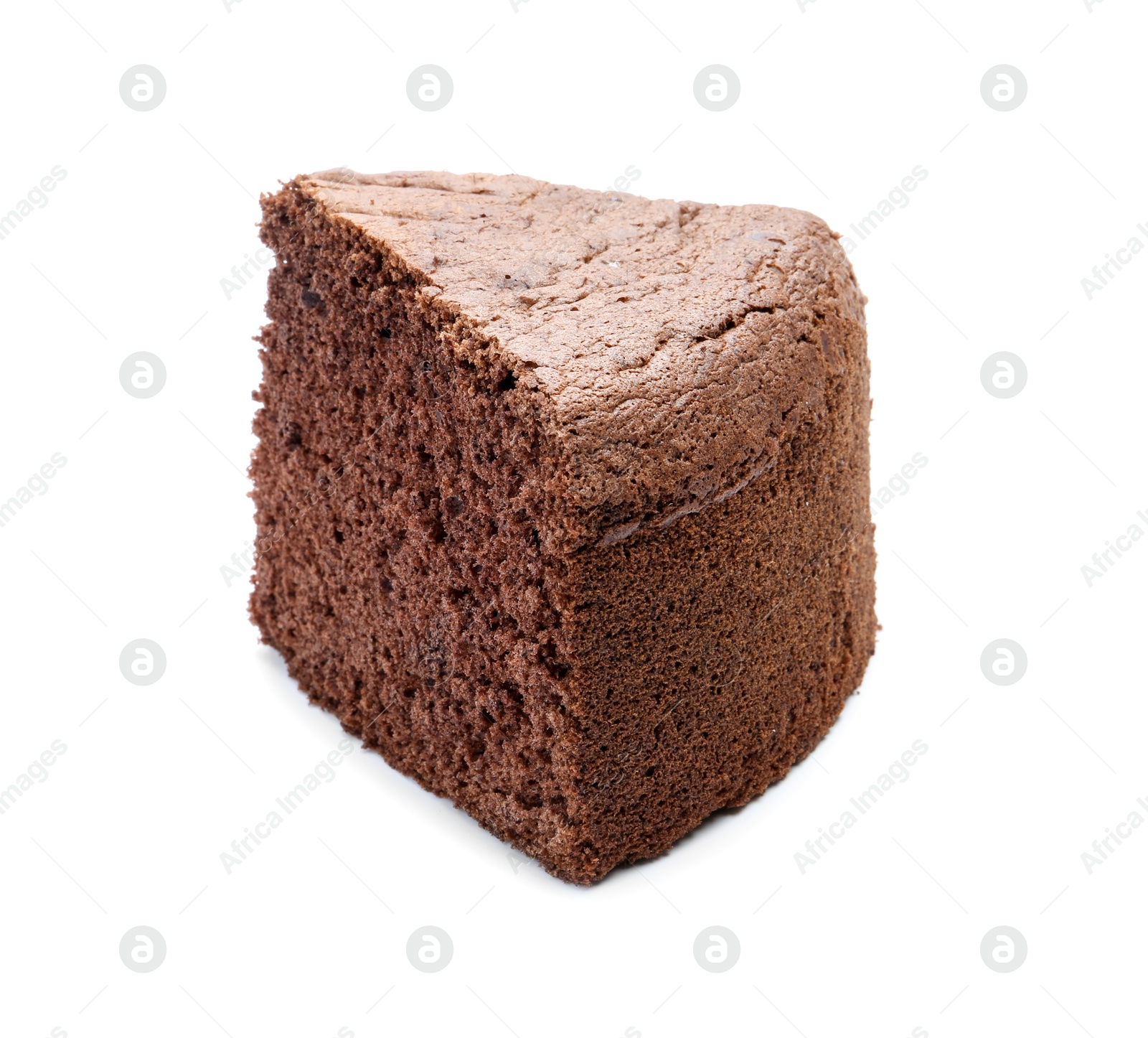 Photo of Piece of chocolate sponge cake isolated on white