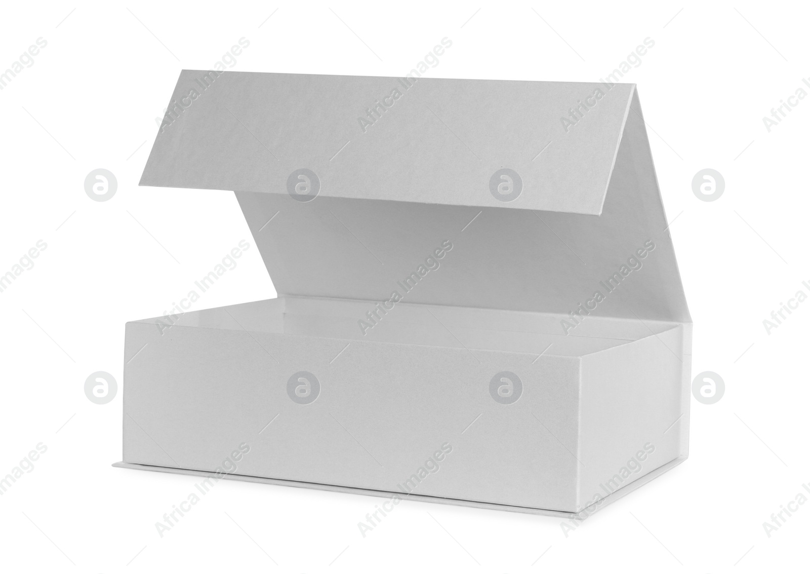 Photo of Open bright shoe box isolated on white